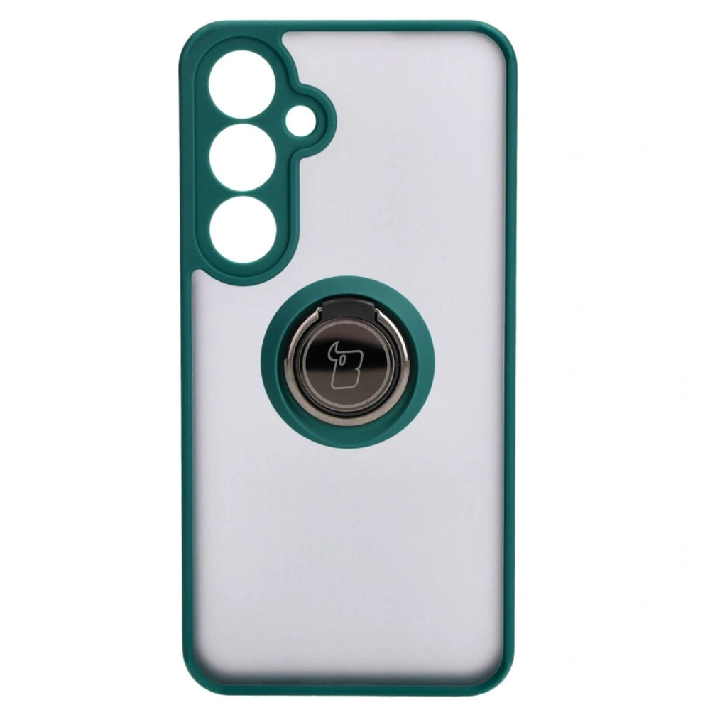 Etui z uchwytem na palec Bizon Case Hybrid Ring do Samsung Galaxy S24 Plus przydymione z ciemnozieloną ramką
