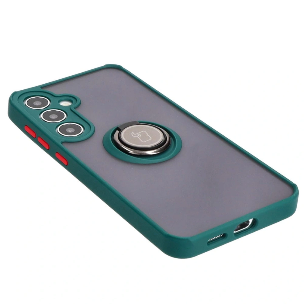 Etui z uchwytem na palec Bizon Case Hybrid Ring do Samsung Galaxy S24 Plus przydymione z ciemnozieloną ramką