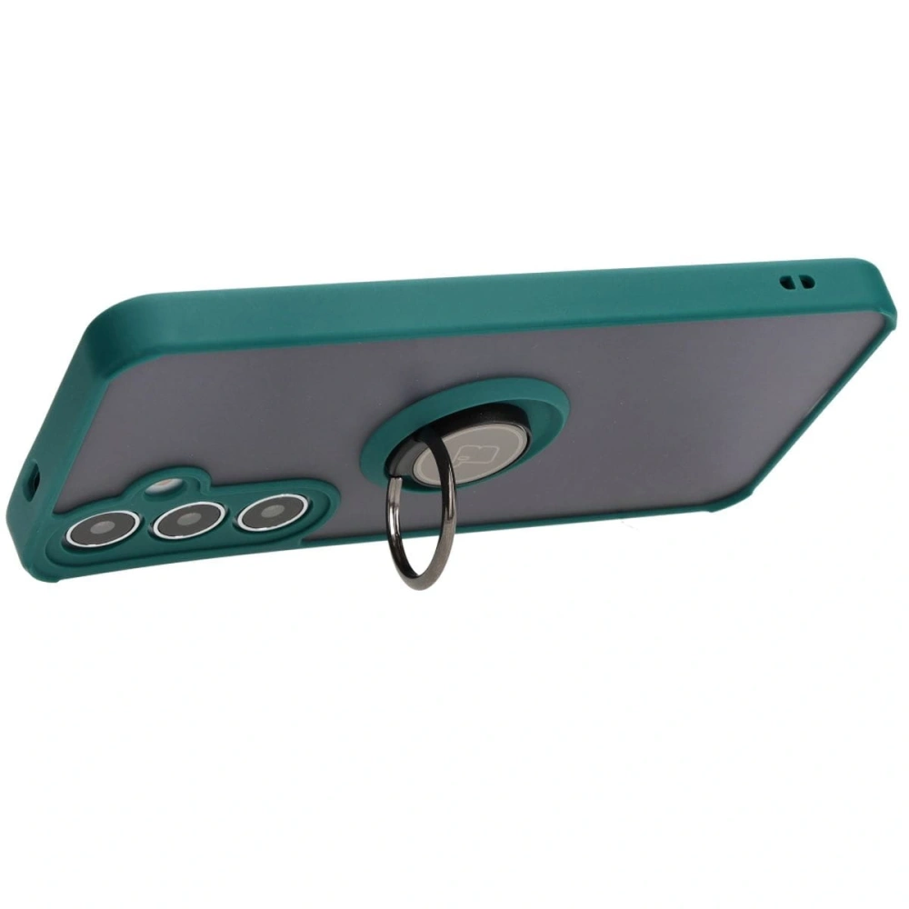 Etui z uchwytem na palec Bizon Case Hybrid Ring do Samsung Galaxy S24 Plus przydymione z ciemnozieloną ramką