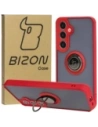 Etui z uchwytem na palec Bizon Case Hybrid Ring do Samsung Galaxy S24 Plus przydymione z czerwoną ramką