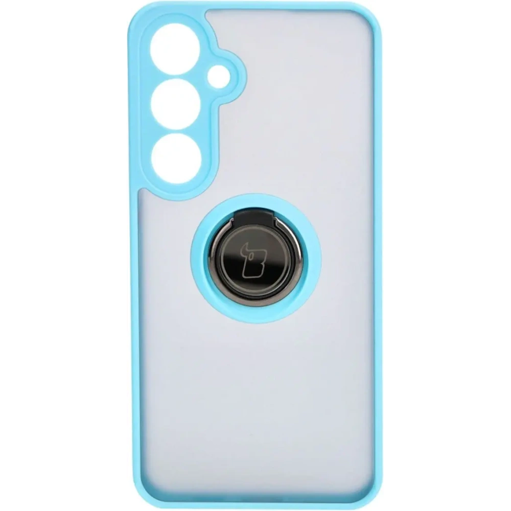 Etui z uchwytem na palec Bizon Case Hybrid Ring do Samsung Galaxy S24 Plus przydymione z jasnoniebieską ramką