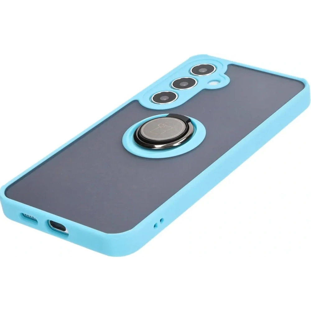 Etui z uchwytem na palec Bizon Case Hybrid Ring do Samsung Galaxy S24 Plus przydymione z jasnoniebieską ramką
