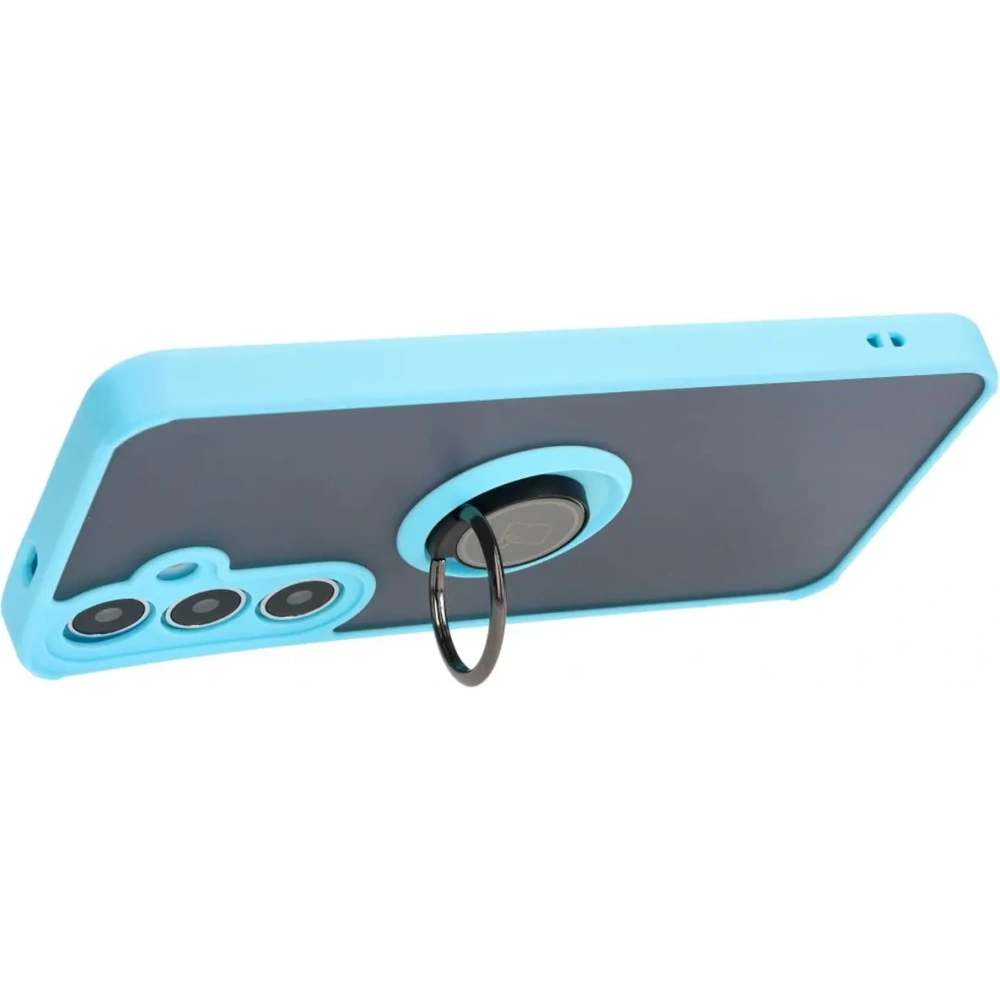 Etui z uchwytem na palec Bizon Case Hybrid Ring do Samsung Galaxy S24 Plus przydymione z jasnoniebieską ramką