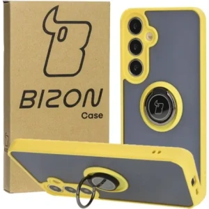 Kup Etui z uchwytem na palec Bizon Case Hybrid Ring do Samsung Galaxy S24 Plus przydymione z żółtą ramką - BIZ4037 - {ean13} - Sklep Home Screen
