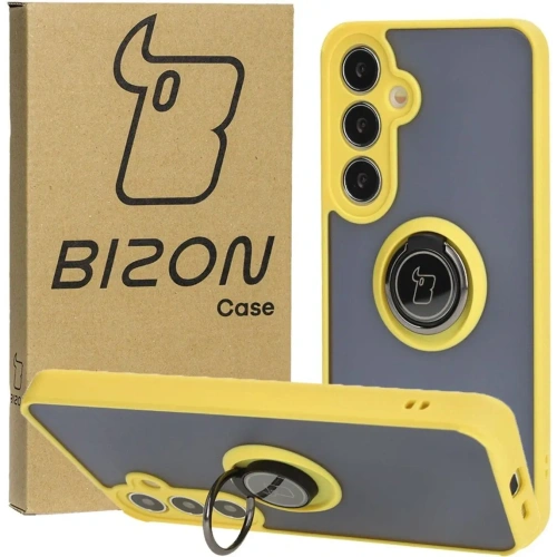 Kup Etui z uchwytem na palec Bizon Case Hybrid Ring do Samsung Galaxy S24 Plus przydymione z żółtą ramką - BIZ4037 - {ean13} - Sklep Home Screen