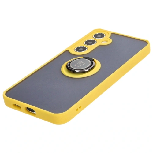 Kup Etui z uchwytem na palec Bizon Case Hybrid Ring do Samsung Galaxy S24 Plus przydymione z żółtą ramką - BIZ4037 - {ean13} - Sklep Home Screen