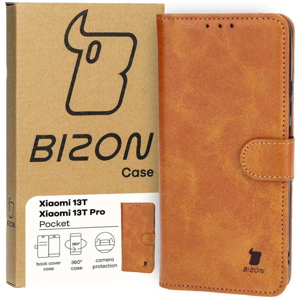 Etui z klapką Bizon Case Pocket do Xiaomi 13T Pro / 13T brązowe