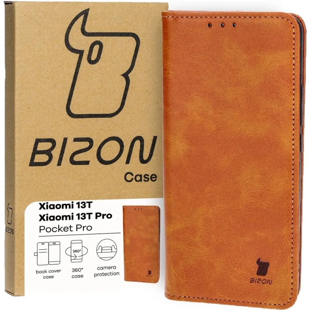Etui z klapką Bizon Case Pocket Pro do Xiaomi 13T Pro / 13T brązowe