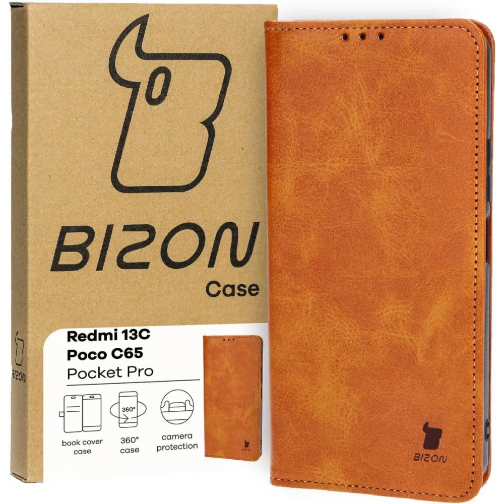 Etui z klapką Bizon Case Pocket Pro do Xiaomi Redmi 13C / Xiaomi Poco C65 brązowe