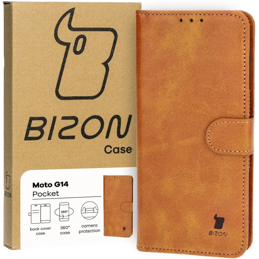 Etui z klapką Bizon Case Pocket do Motorola Moto G14 brązowe