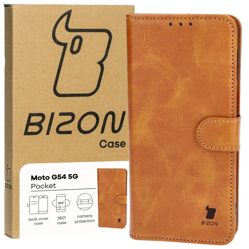 Etui z klapką Bizon Case Pocket do Motorola Moto G54 5G brązowe