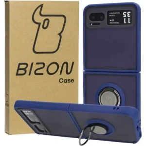 Etui z uchwytem na palec Bizon Case Hybrid Ring do Motorola Razr 40 przydymione z granatową ramką
