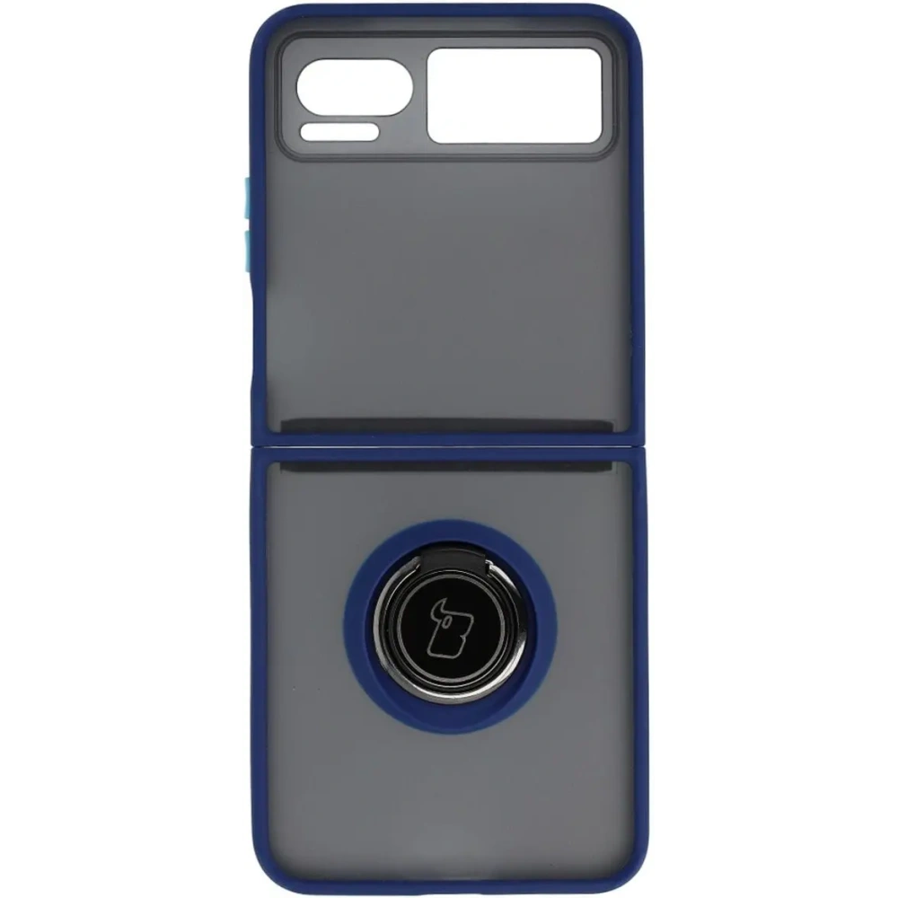 Etui z uchwytem na palec Bizon Case Hybrid Ring do Motorola Razr 40 przydymione z granatową ramką