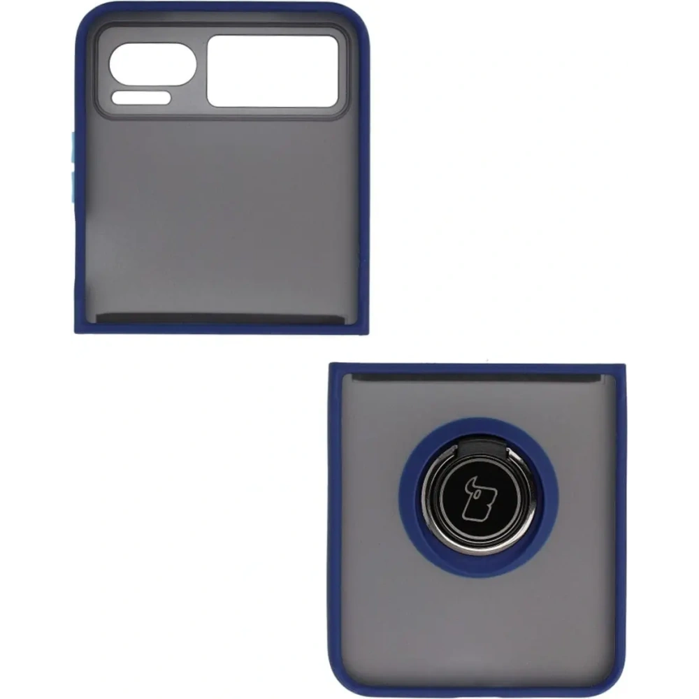 Etui z uchwytem na palec Bizon Case Hybrid Ring do Motorola Razr 40 przydymione z granatową ramką
