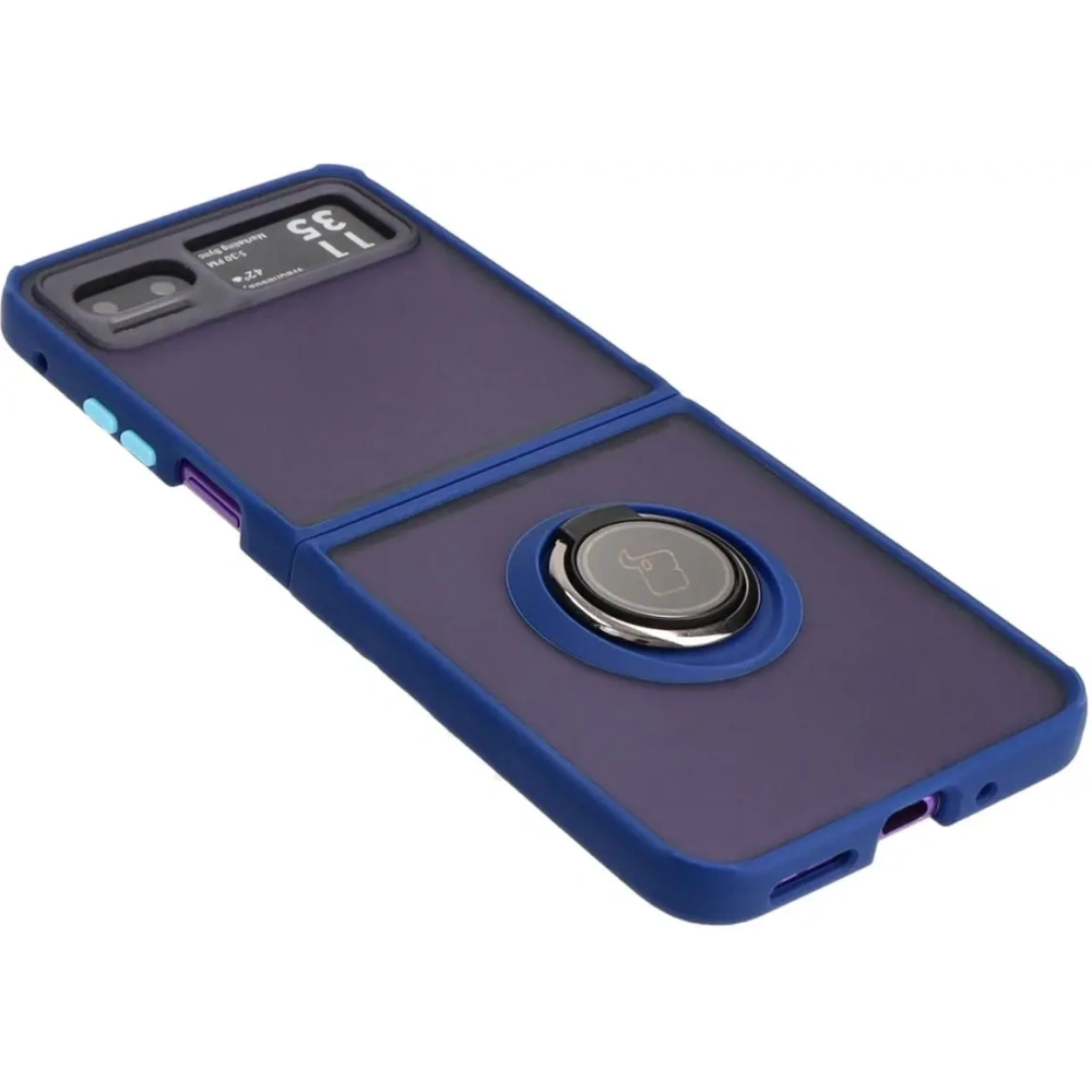 Etui z uchwytem na palec Bizon Case Hybrid Ring do Motorola Razr 40 przydymione z granatową ramką