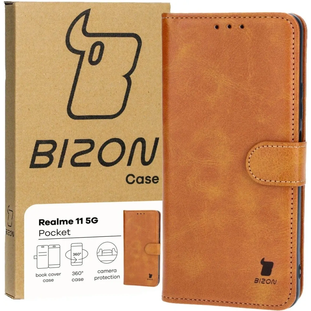 Etui z klapką Bizon Case Pocket do Realme 11 5G brązowe