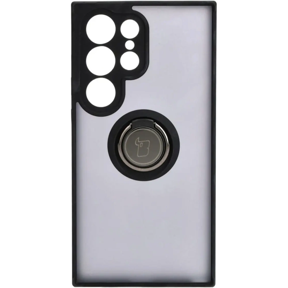 Etui z uchwytem na palec Bizon Case Hybrid Ring do Samsung Galaxy S24 Ultra przydymione z czarną ramką