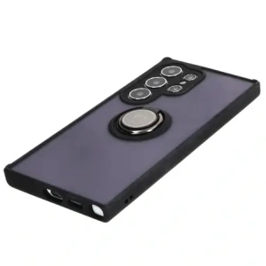 Etui z uchwytem na palec Bizon Case Hybrid Ring do Samsung Galaxy S24 Ultra kouřové s černým rámem