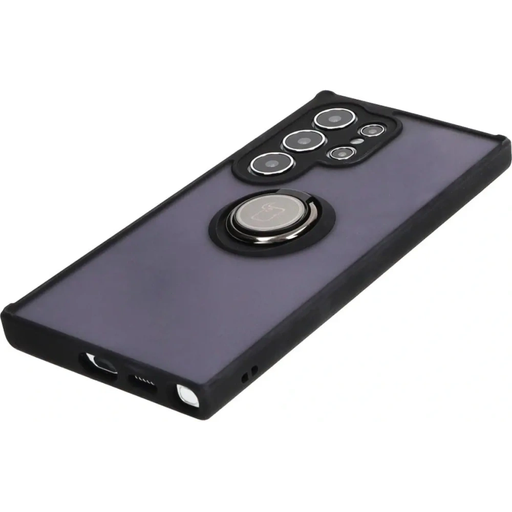 Etui z uchwytem na palec Bizon Case Hybrid Ring do Samsung Galaxy S24 Ultra przydymione z czarną ramką
