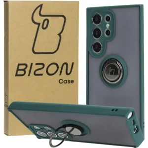 Kup Etui z uchwytem na palec Bizon Case Hybrid Ring do Samsung Galaxy S24 Ultra przydymione z ciemnozieloną ramką - BIZ4109 - {ean13} - Sklep Home Screen