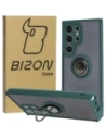 Etui z uchwytem na palec Bizon Case Hybrid Ring do Samsung Galaxy S24 Ultra przydymione z ciemnozieloną ramką