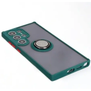 Kup Etui z uchwytem na palec Bizon Case Hybrid Ring do Samsung Galaxy S24 Ultra przydymione z ciemnozieloną ramką - BIZ4109 - {ean13} - Sklep Home Screen