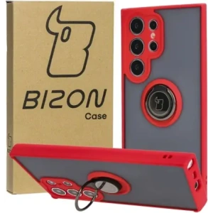 Kup Etui z uchwytem na palec Bizon Case Hybrid Ring do Samsung Galaxy S24 Ultra przydymione z czerwoną ramką - BIZ4110 - {ean13} - Sklep Home Screen