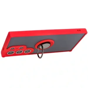 Etui s úchopem na prst Bizon Case Hybrid Ring pro Samsung Galaxy S24 Ultra kouřové s červeným rámečkem