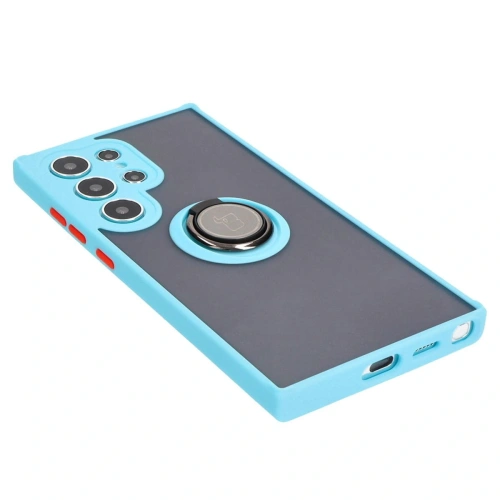 Kup Etui s úchytem na prst Bizon Case Hybrid Ring pro Samsung Galaxy S24 Ultra kouřové s jasně modrým rámem - BIZ4111 - {ean13} - Sklep Home Screen