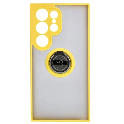 Kup Etui z uchwytem na palec Bizon Case Hybrid Ring do Samsung Galaxy S24 Ultra przydymione z żółtą ramką - BIZ4112 - {ean13} - Sklep Home Screen