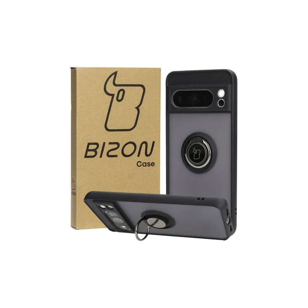 Etui z uchwytem na palec Bizon Case Hybrid Ring do Google Pixel 8 Pro przydymione z czarną ramką