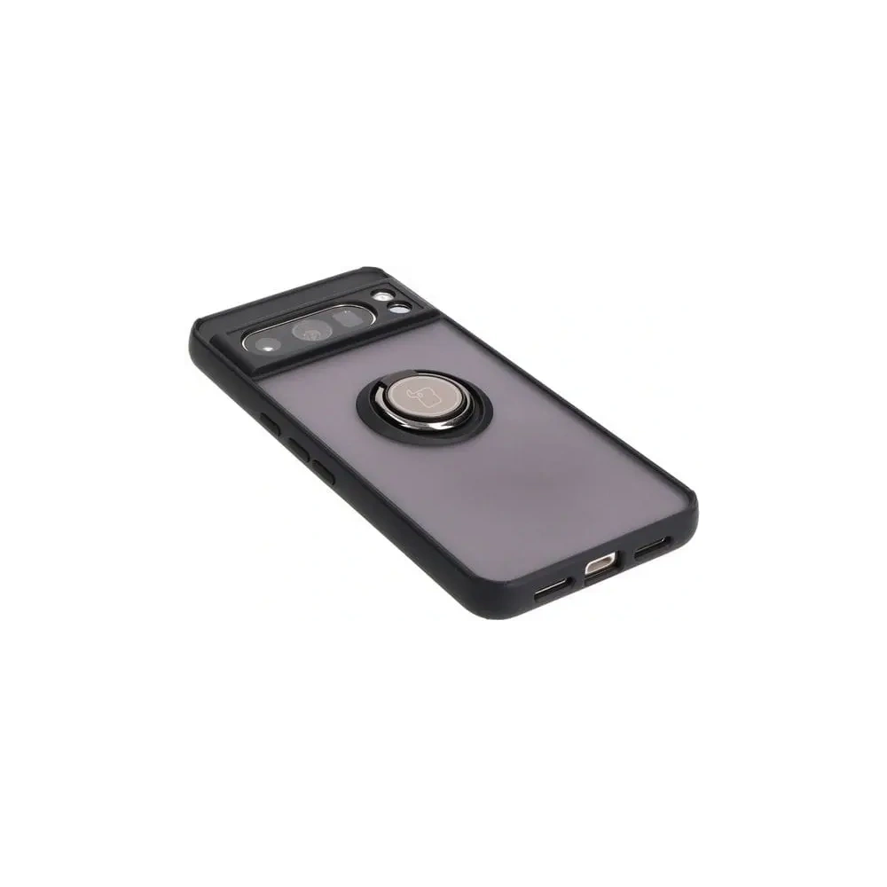 Etui z uchwytem na palec Bizon Case Hybrid Ring do Google Pixel 8 Pro przydymione z czarną ramką