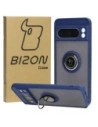 Bizon Case Hybrid Ring Google Pixel 8 Pro fumuriu cu un cadru albastru închis