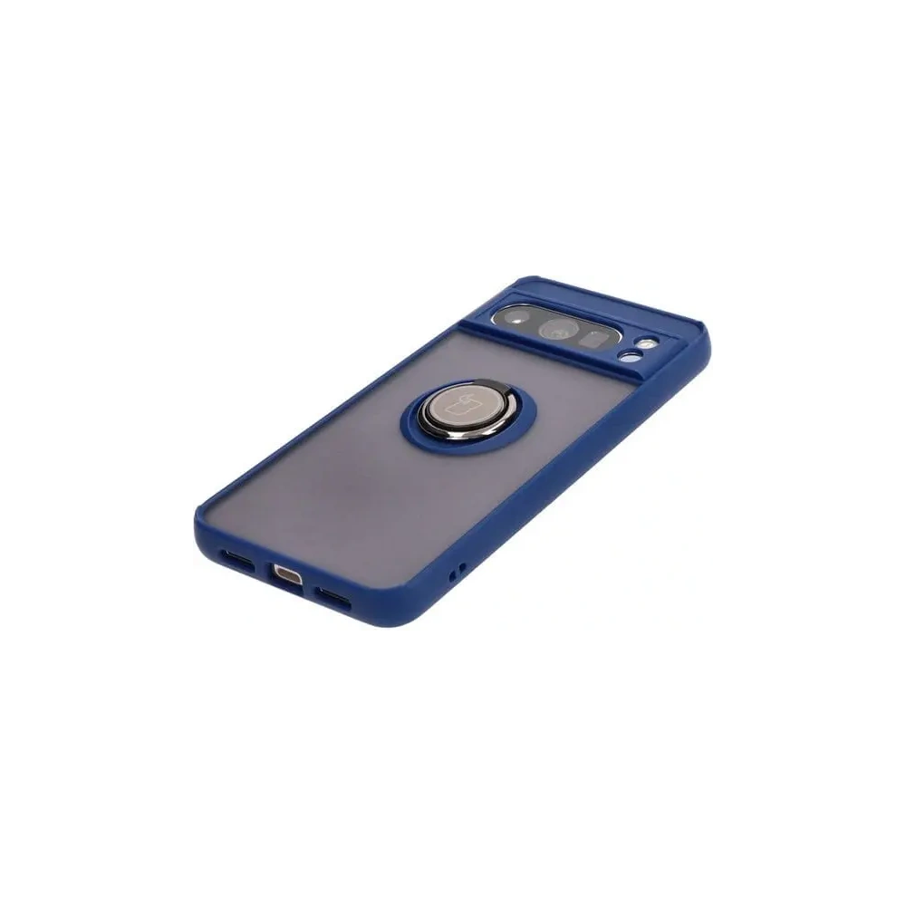 Etui z uchwytem na palec Bizon Case Hybrid Ring do Google Pixel 8 Pro przydymione z granatową ramką
