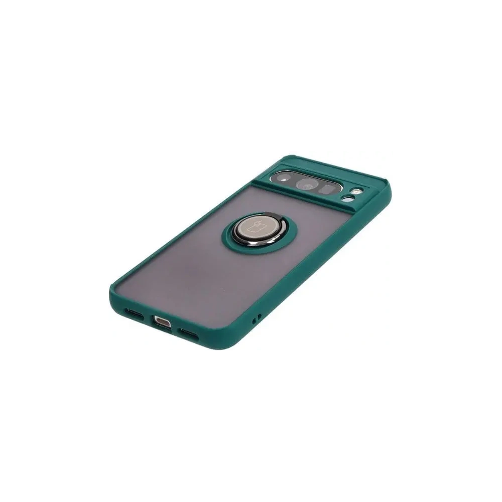 Etui z uchwytem na palec Bizon Case Hybrid Ring do Google Pixel 8 Pro przydymione z ciemnozieloną ramką