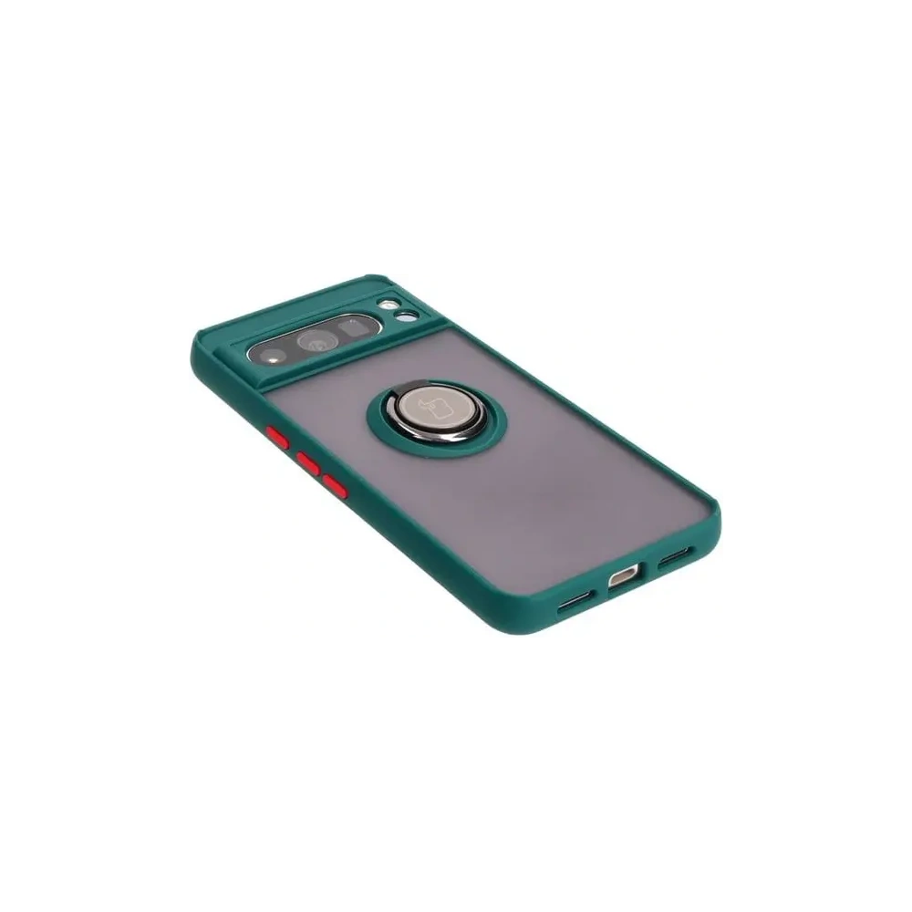 Etui z uchwytem na palec Bizon Case Hybrid Ring do Google Pixel 8 Pro przydymione z ciemnozieloną ramką