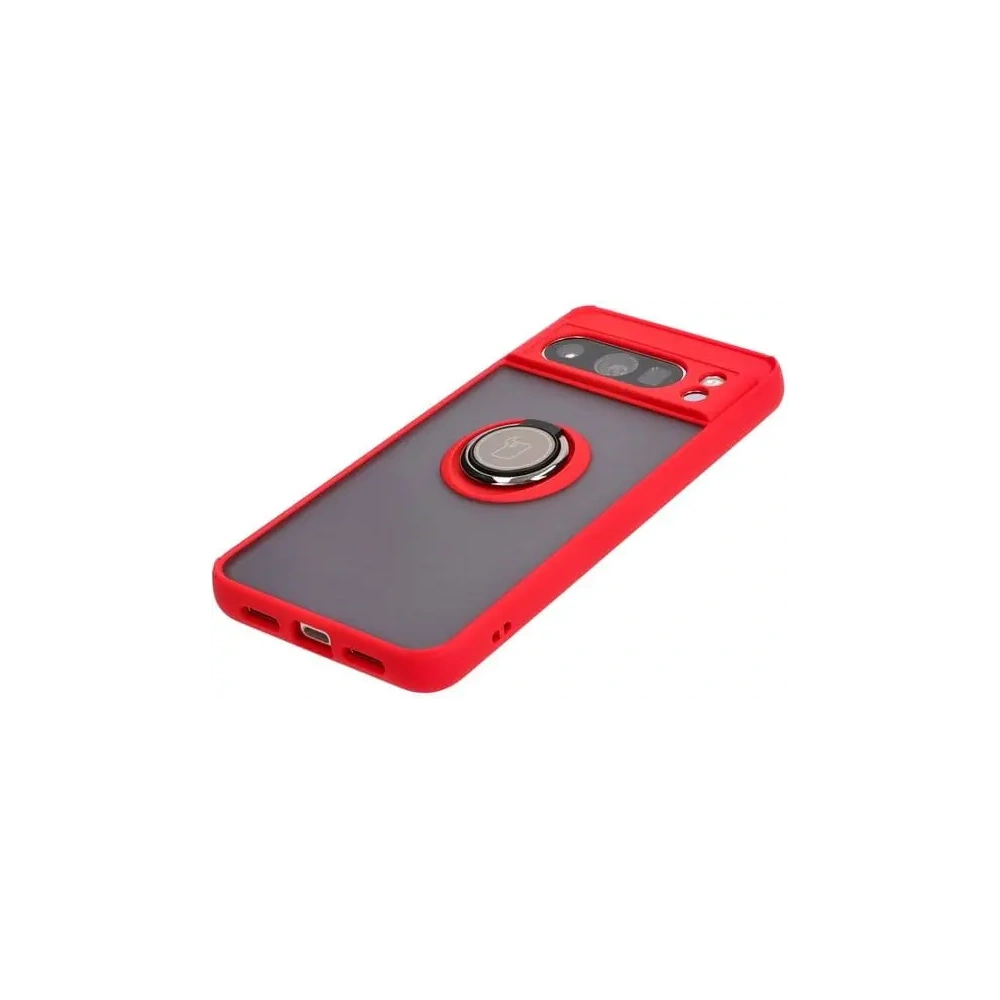 Etui z uchwytem na palec Bizon Case Hybrid Ring do Google Pixel 8 Pro przydymione z czerwoną ramką