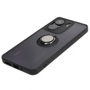 Etui s úchytem na prst Bizon Case Hybrid Ring do Xiaomi Redmi 13C / Xiaomi Poco C65 kouřové s černým rámem