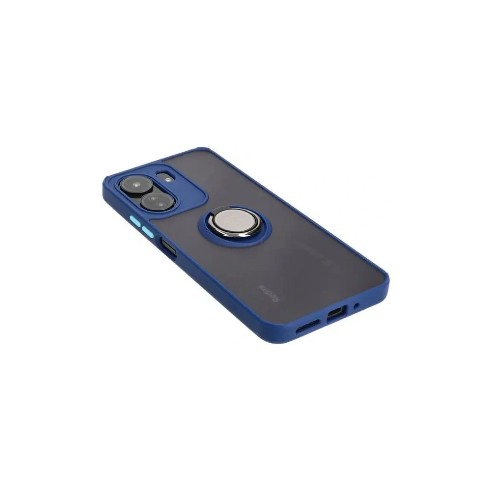 Etui z uchwytem na palec Bizon Case Hybrid Ring do Xiaomi Redmi 13C / Xiaomi Poco C65 przydymione z granatową ramką