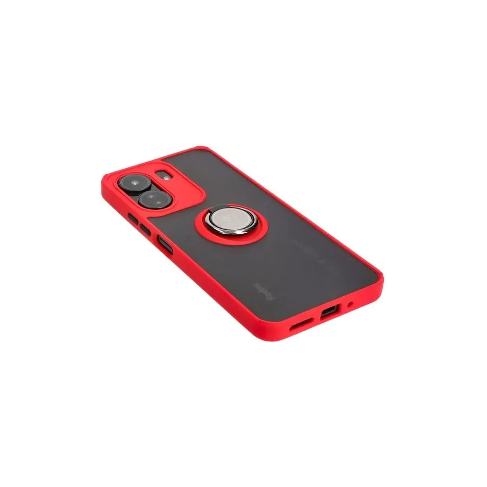 Etui z uchwytem na palec Bizon Case Hybrid Ring do Xiaomi Redmi 13C / Xiaomi Poco C65 przydymione z czerwoną ramką