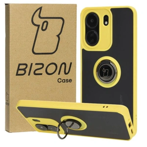 Kup Etui z uchwytem na palec Bizon Case Hybrid Ring do Xiaomi Redmi 13C / Xiaomi Poco C65 przydymione z żółtą ramką - BIZ4143 - {ean13} - Sklep Home Screen