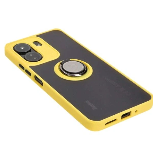 Kup Etui z uchwytem na palec Bizon Case Hybrid Ring do Xiaomi Redmi 13C / Xiaomi Poco C65 przydymione z żółtą ramką - BIZ4143 - {ean13} - Sklep Home Screen