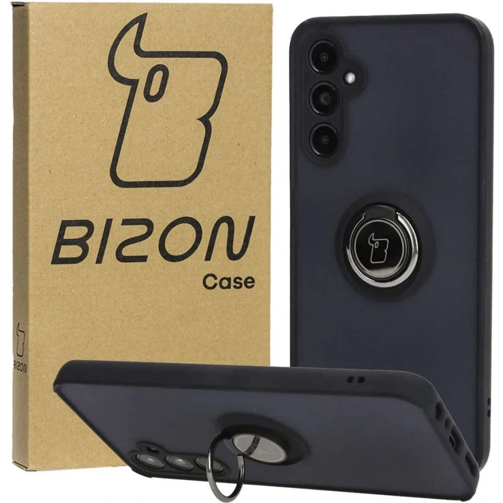 Etui z uchwytem na palec Bizon Case Hybrid Ring do Samsung Galaxy A05s przydymione z czarną ramką