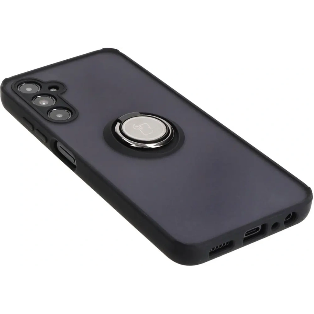 Etui z uchwytem na palec Bizon Case Hybrid Ring do Samsung Galaxy A05s przydymione z czarną ramką