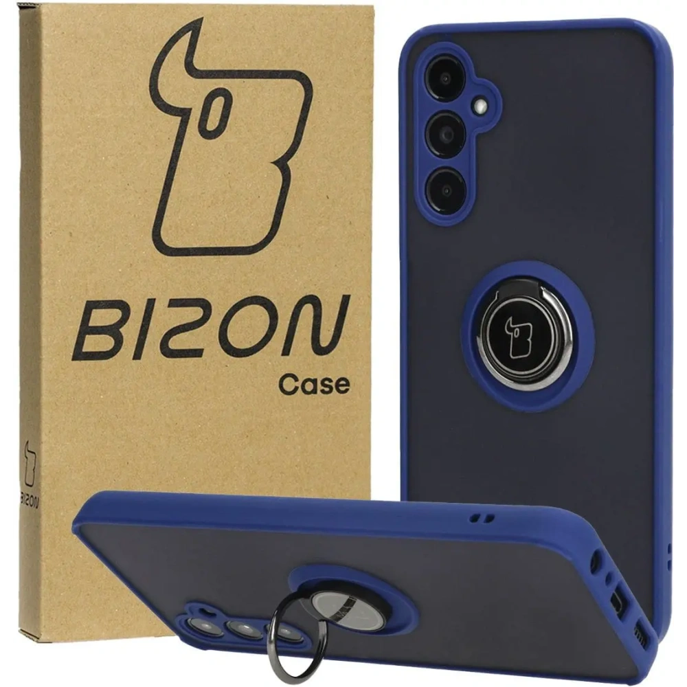 Etui z uchwytem na palec Bizon Case Hybrid Ring do Samsung Galaxy A05s przydymione z granatową ramką