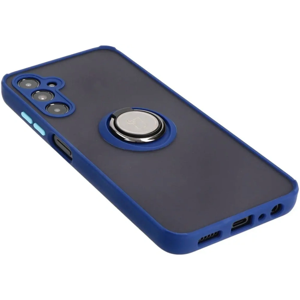 Etui z uchwytem na palec Bizon Case Hybrid Ring do Samsung Galaxy A05s przydymione z granatową ramką