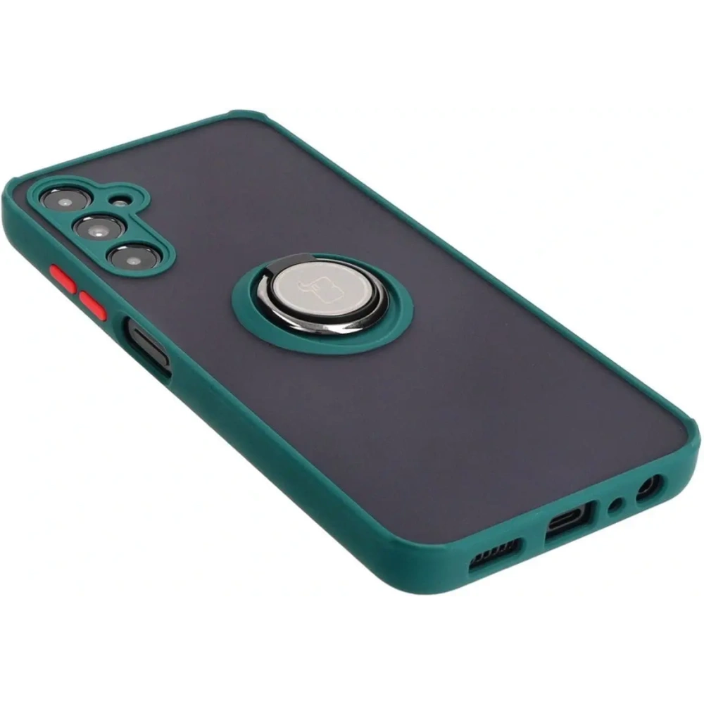 Etui z uchwytem na palec Bizon Case Hybrid Ring do Samsung Galaxy A05s przydymione z ciemnozieloną ramką