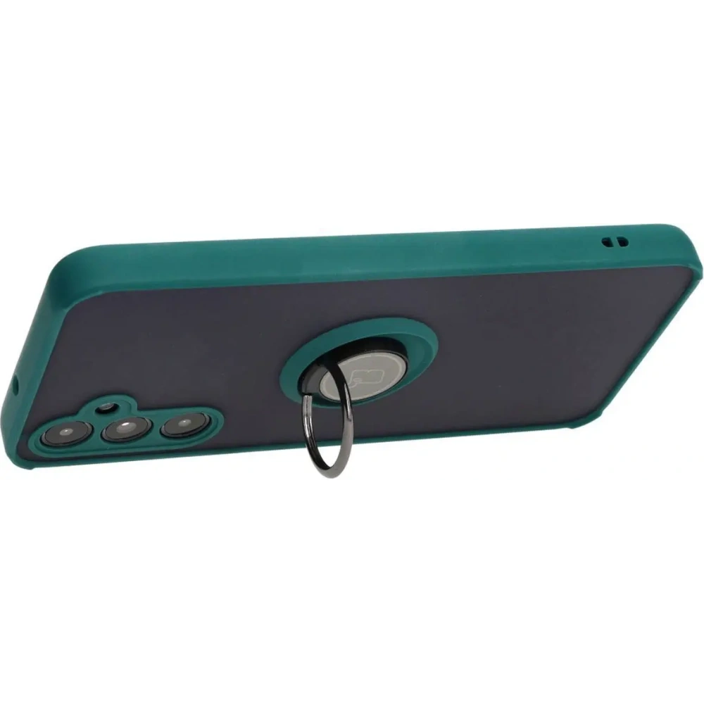 Etui z uchwytem na palec Bizon Case Hybrid Ring do Samsung Galaxy A05s przydymione z ciemnozieloną ramką