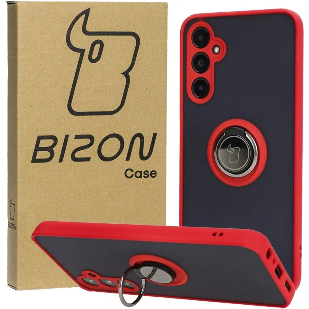 Etui z uchwytem na palec Bizon Case Hybrid Ring do Samsung Galaxy A05s przydymione z czerwoną ramką
