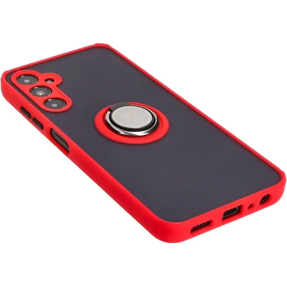 Etui z uchwytem na palec Bizon Case Hybrid Ring do Samsung Galaxy A05s przydymione z czerwoną ramką